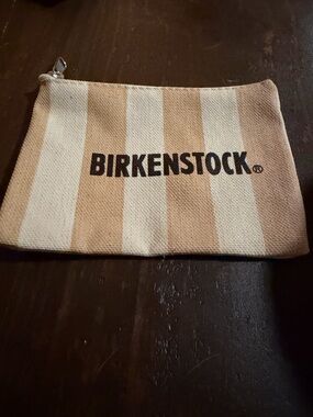 VTG Birkenstock Striped Canvas Zip Pouch - Beige & Cream - Coin Size 3.5”x5”